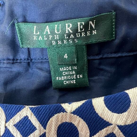 Lauren Ralph Lauren Sz 4 Sleeveless Printed Knee Length Dress Navy Gold Metalic - Picture 10 of 13
